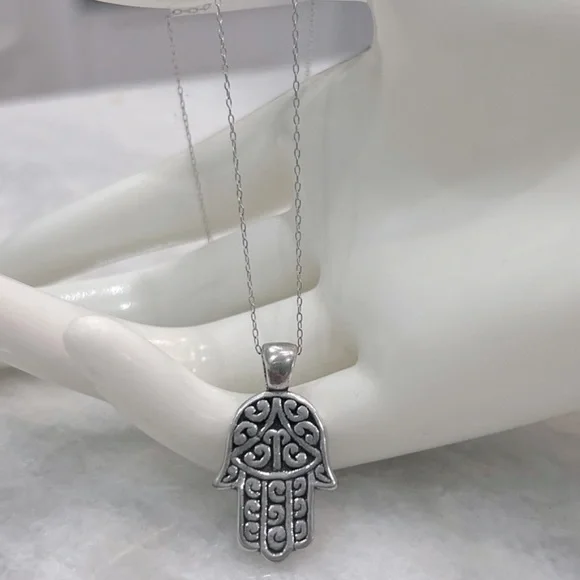 Sterling Silver Hamsa Pendant Necklace - Picture 2 of 10